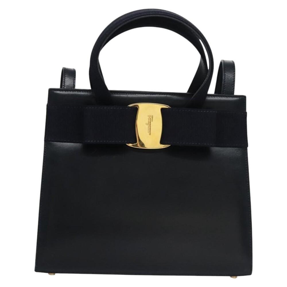 Salvatore Ferragamo Leather Vara Handbag Navy
